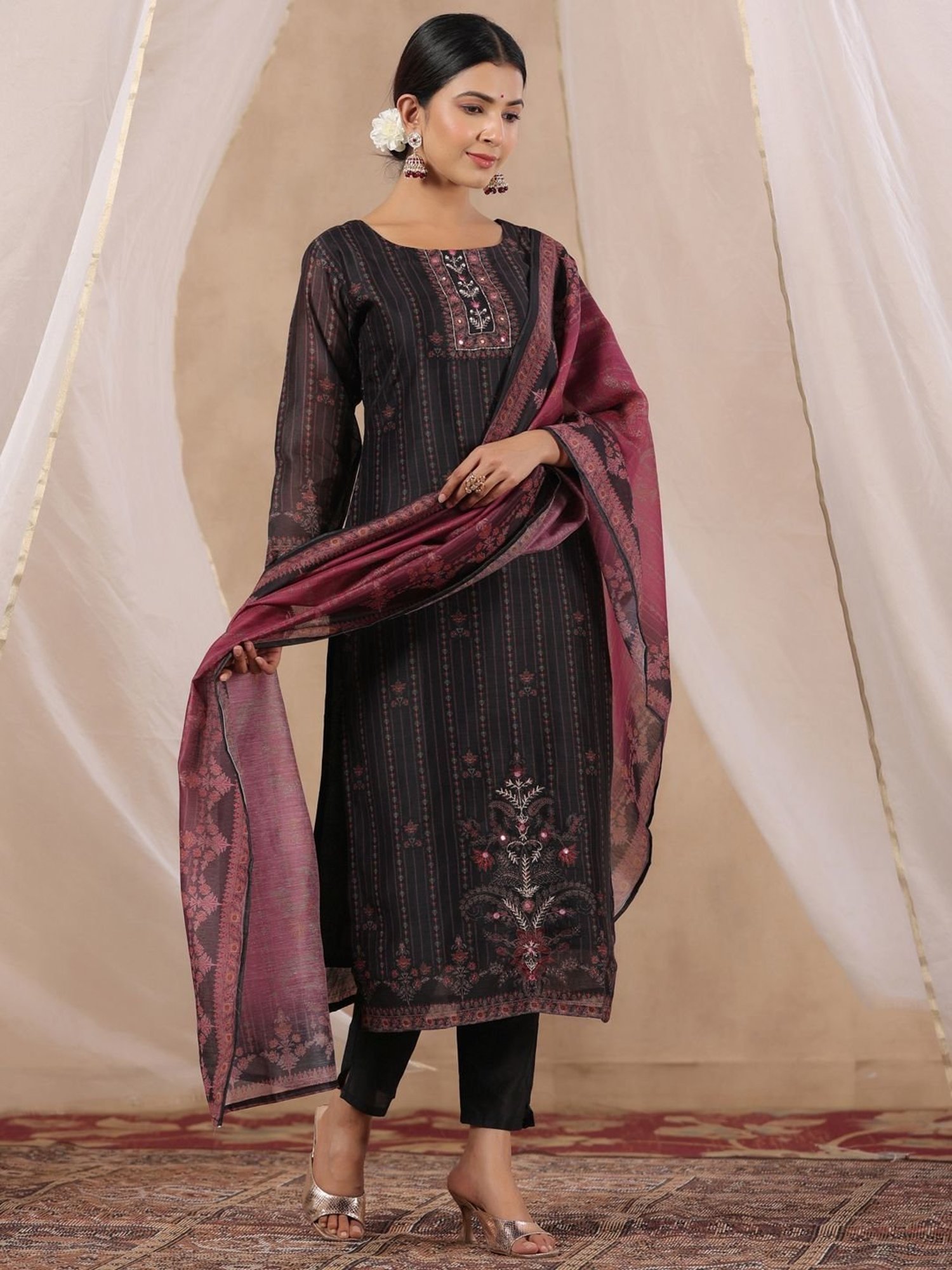 Ishin Black Printed Kurta Pant Set With Dupatta