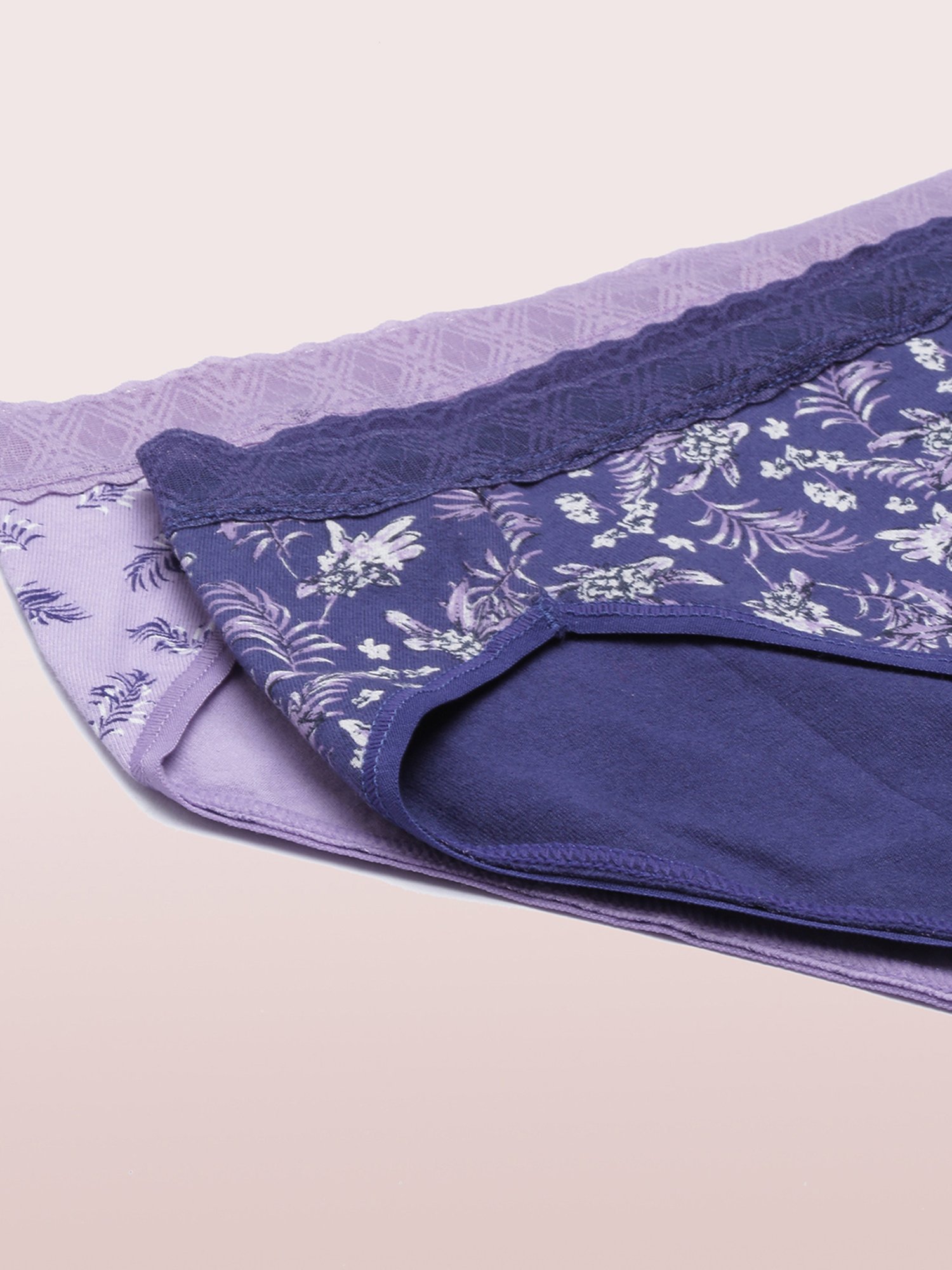 Enamor Blue & Violet Printed Hipster Panty Set - Pack of 2
