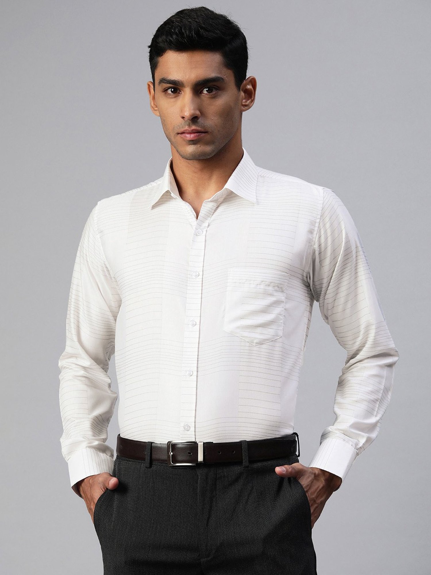 ManQ White & Black Regular Fit Striped Shirt
