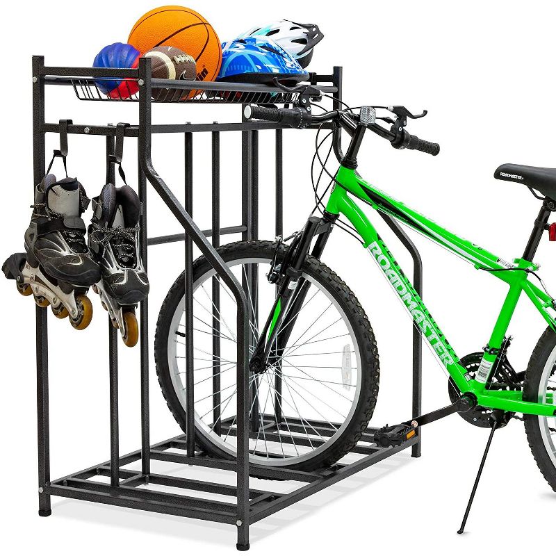 RaxGo 3 Bicycle Floor Parking Stand, Free Standing Bike Rack & Sports Storage Organizer for Garage