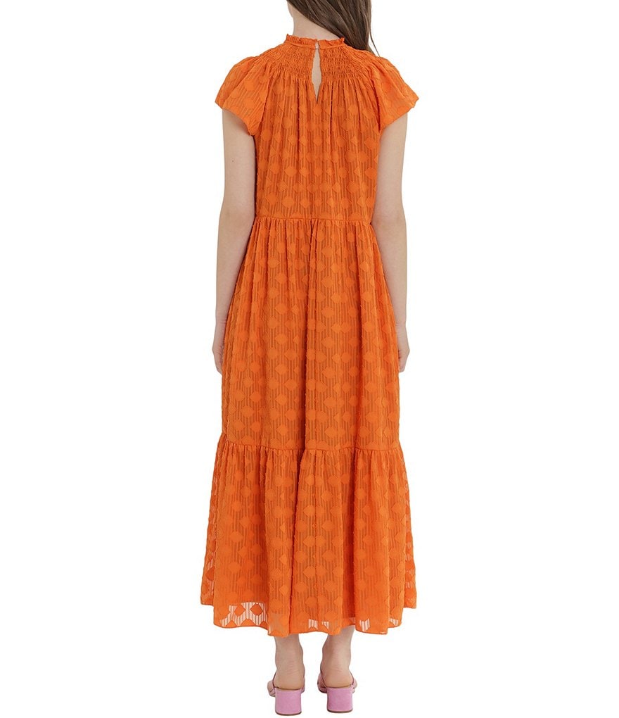 Donna Morgan Smocked Mock Neck Cap Sleeve A-Line Midi Dress