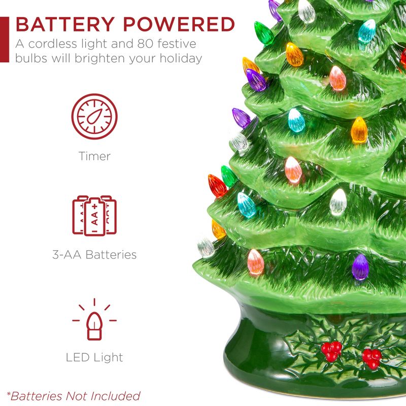 Best Choice Products 24in X-Large Pre-Lit Ceramic Christmas Tree Battery-Powered Decoration w/ LED Light, Timer - Green