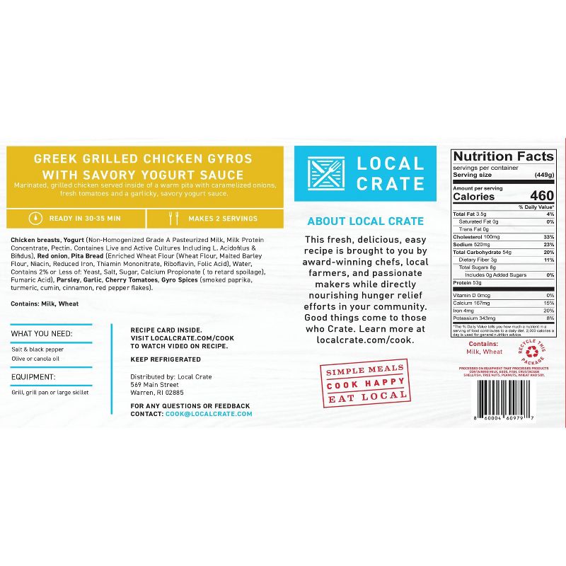 Local Crate Greek Grilled Chicken Gyros with Savory Yogurt Sauce Meal Kit - Serves 2 - 30.8oz