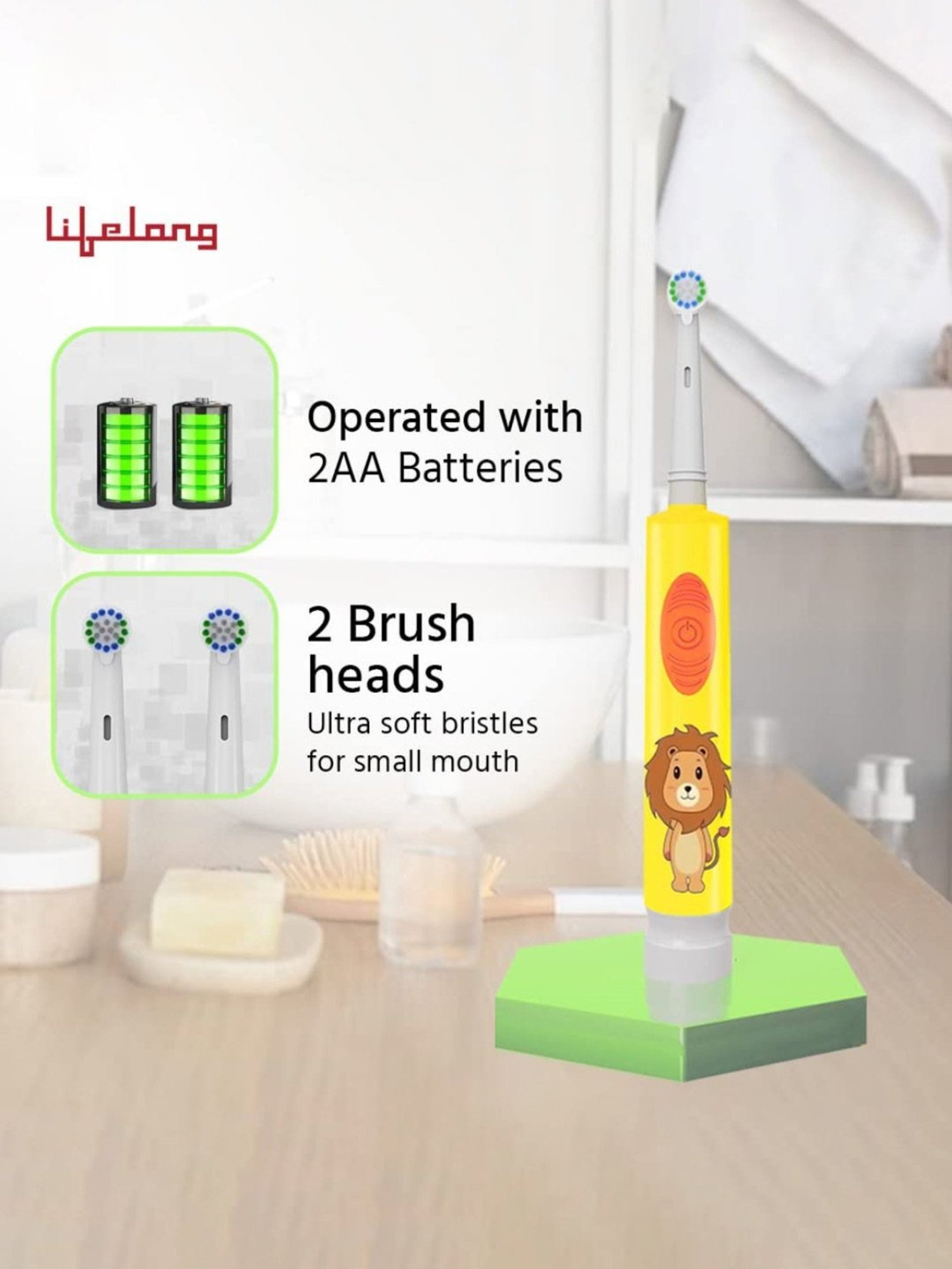 Lifelong LLDC99 Electric Toothbrush with Free Clove Dental Health Plan for Kids (Yellow)