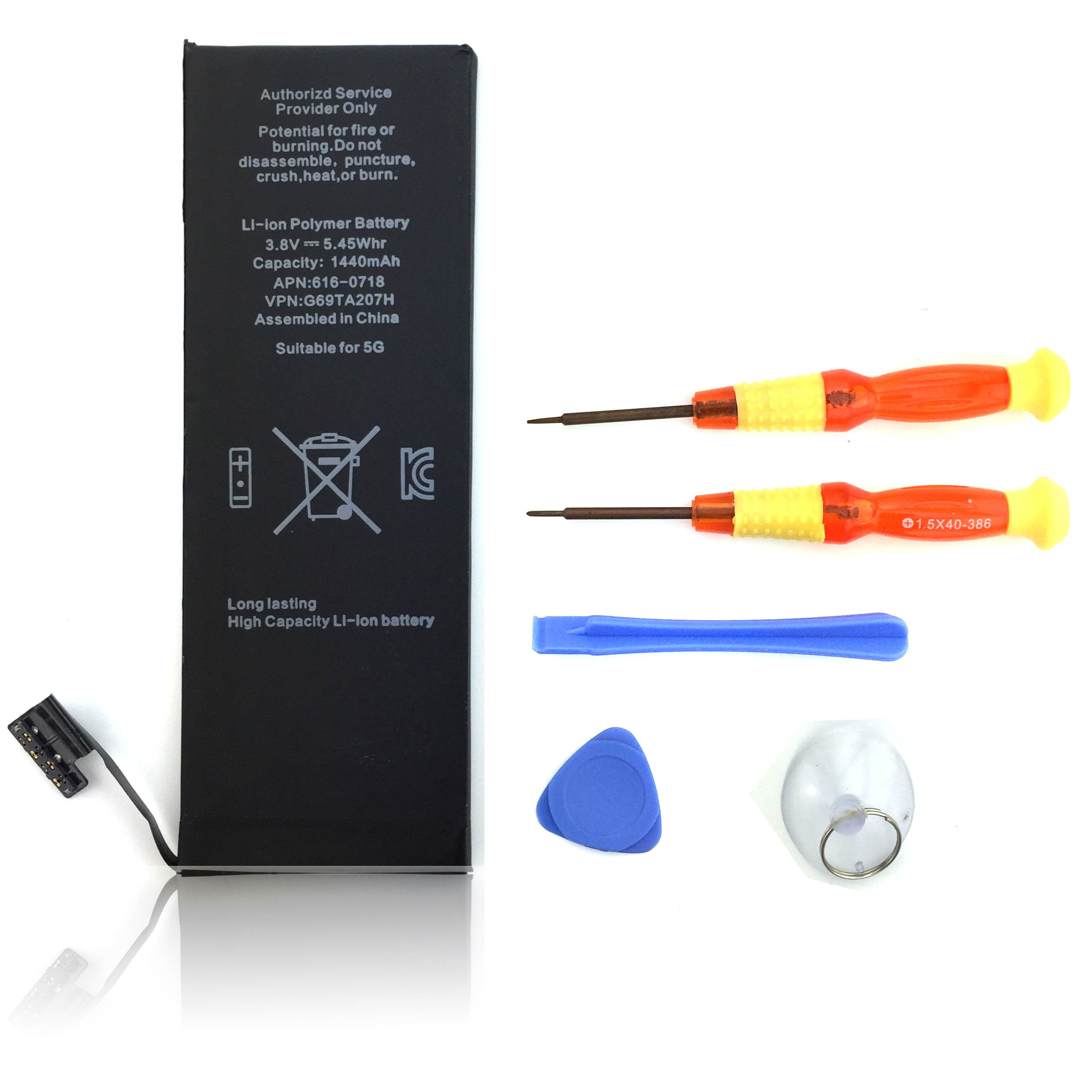 OEM 3.8V 1440mAh Replacement Battery for iPhone 5 with Replacement Repair Tool Kits , Flex Cable Adhesive Strip and Instruction - 1 Years Warranty (Not for 5S or 5C)