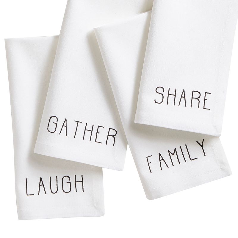Farmhouse Living Sentiments Napkins, Set of 4 - 20" x 20" - Black/White - Elrene Home Fashions