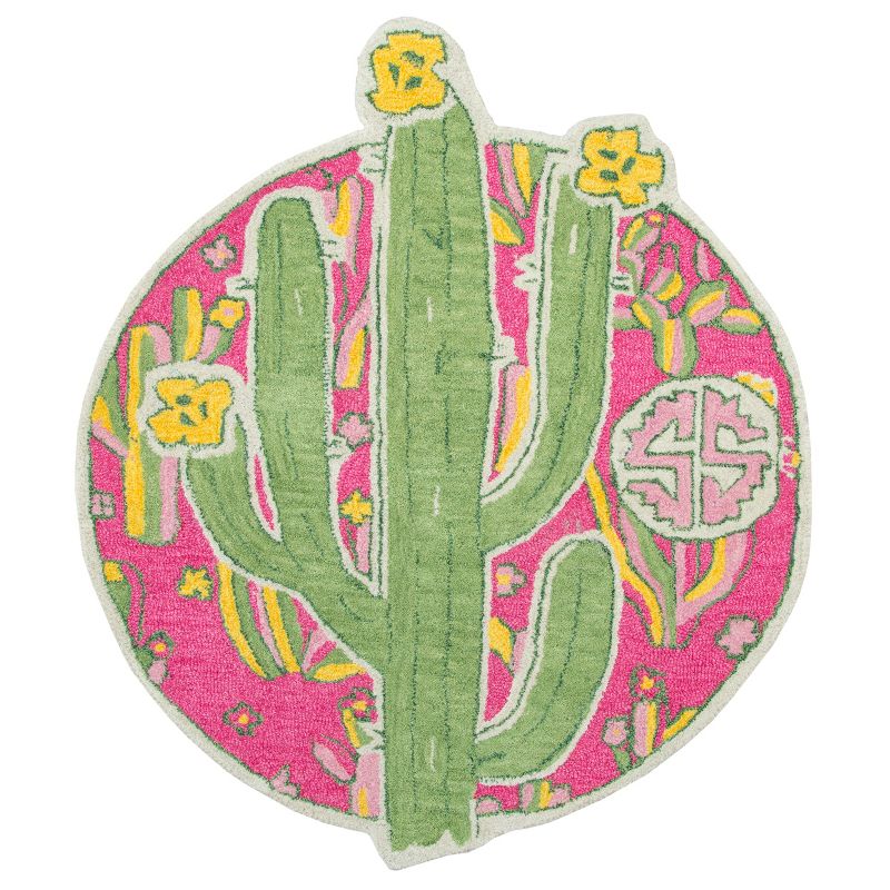 3'X3' Tufted Cactus Round Accent Rug Pink - Rizzy Home