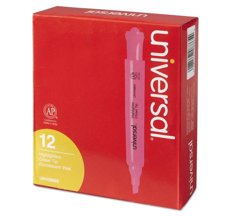 UNIVERSAL Desk Highlighter Chisel Tip Fluorescent Pink Dozen 08865