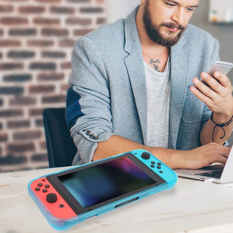 Protective Case Cover for Nintendo Switch Comfortable Soft TPU Grip Case and Ergonomic Anti-Scratch Shock-Absorption Cover for Nintendo Switch 2017 with 8 Thumb Grips Caps