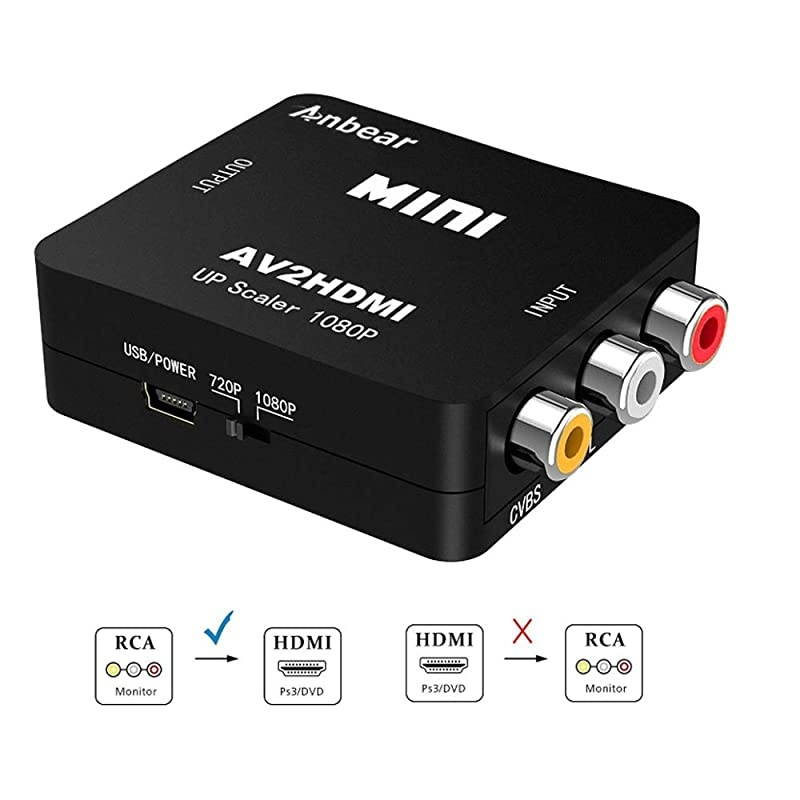 RCA to HDMI,  1080P RCA Composite CVBS AV to HDMI Video Audio Converter Adapter Supporting PAL/NTSC for PC Laptop Xbox PS4 PS3 TV STB VHS VCR Camera DVD