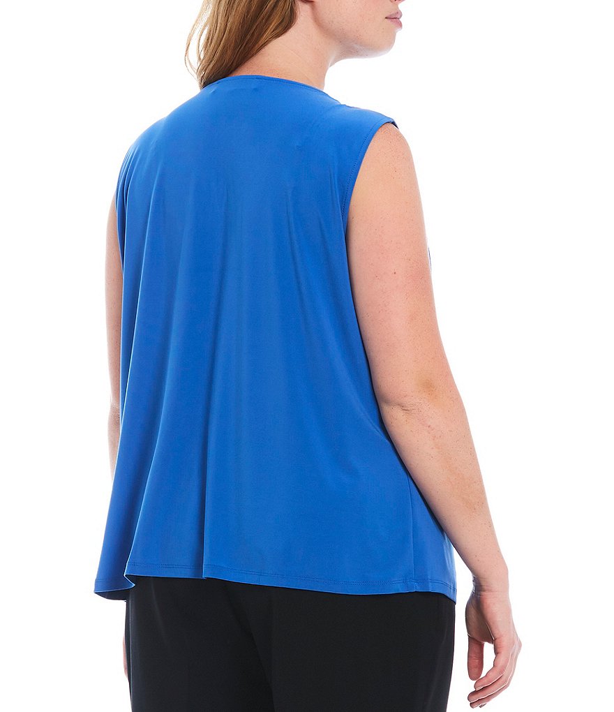 Democracy Plus Size Floral Print 3/4 Puff Sleeve V-Neck Knit Top