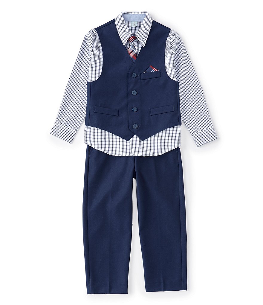 Class Club Little Boys 2T-7 Grid Sport Shirt, Vest, Pant, & Plaid Tie Set