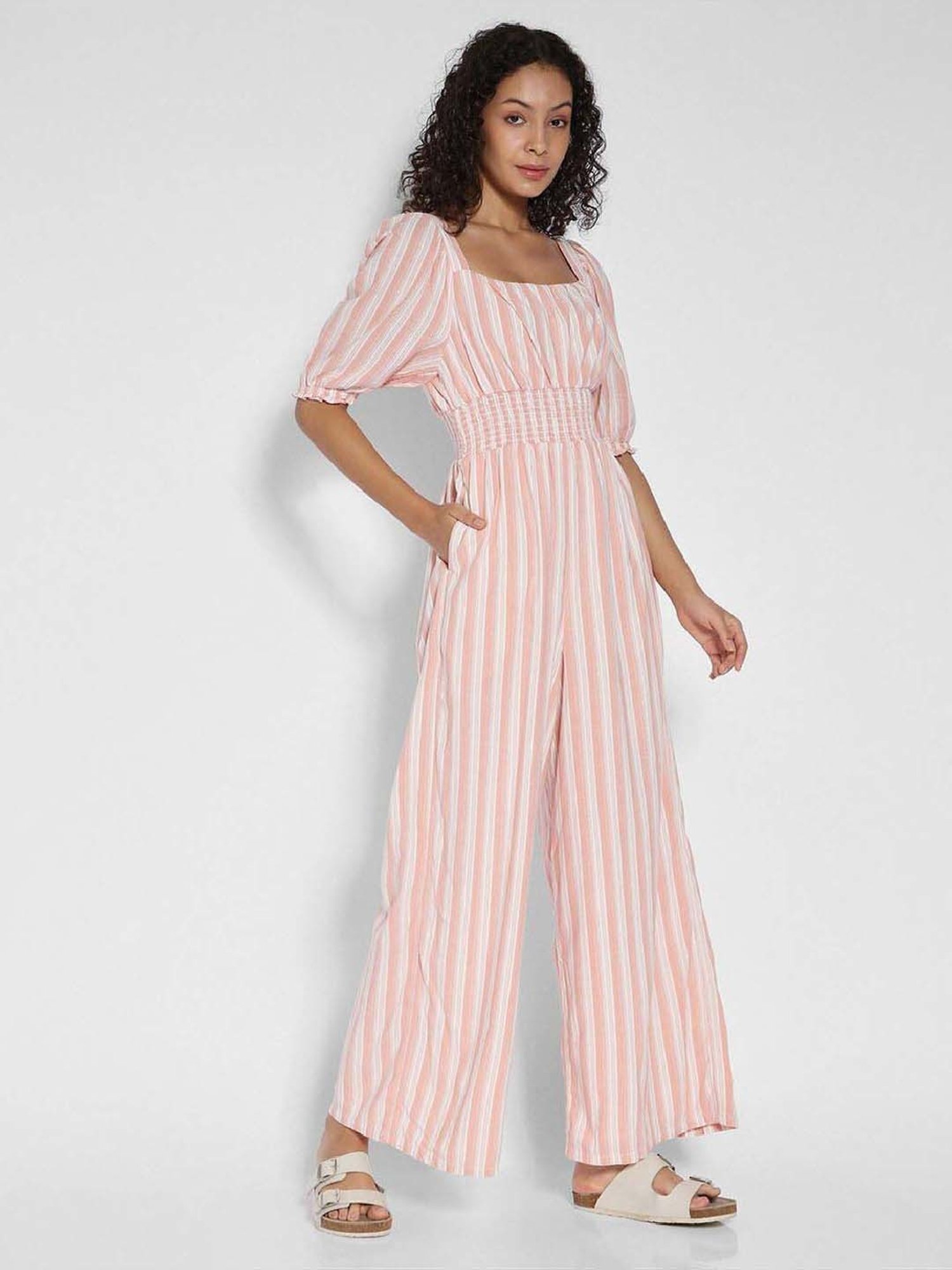 American Eagle Outfitters Pink Striped Jumpsuit