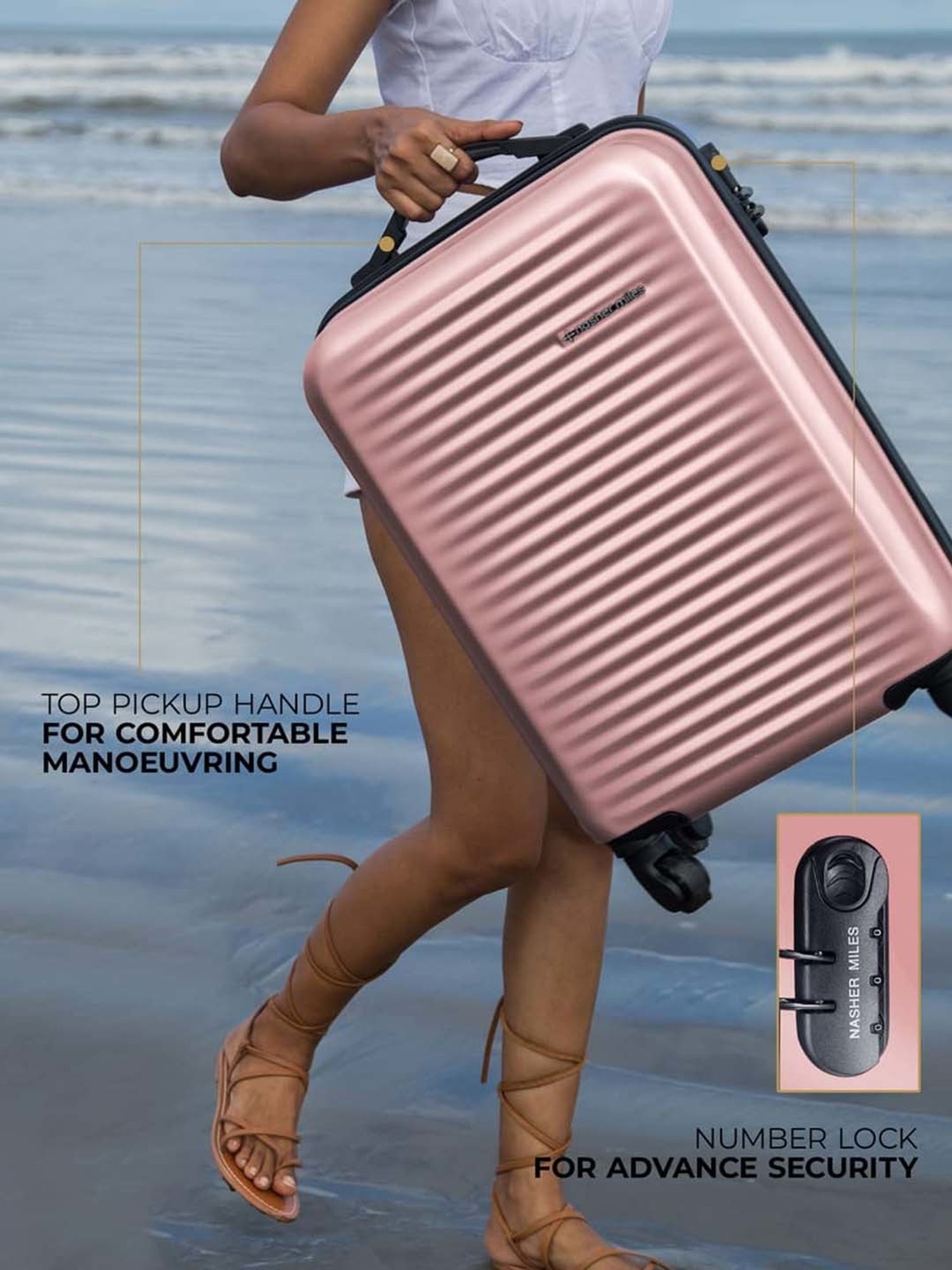 Nasher Miles Monte Carlo Hard-Sided Polycarbonate Cabin  Rose Gold 20 inch |55cm Trolley Bag