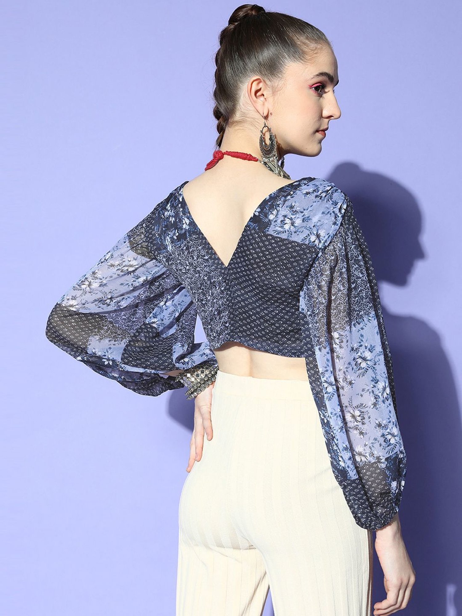 Prakrti Blue Printed Crop Top