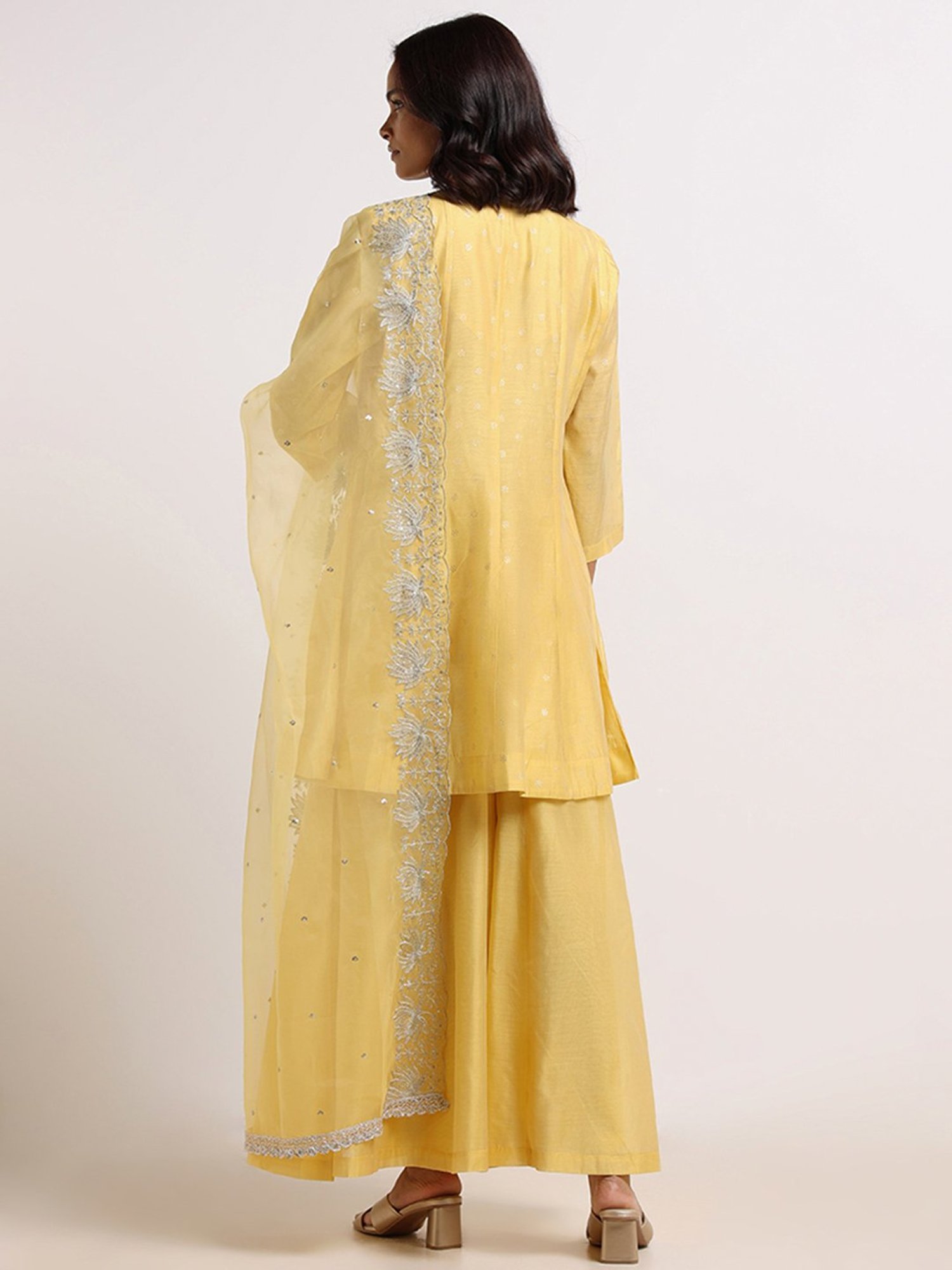 Vark by Westside Yellow Printed Kurti, Palazzos & Dupatta Set