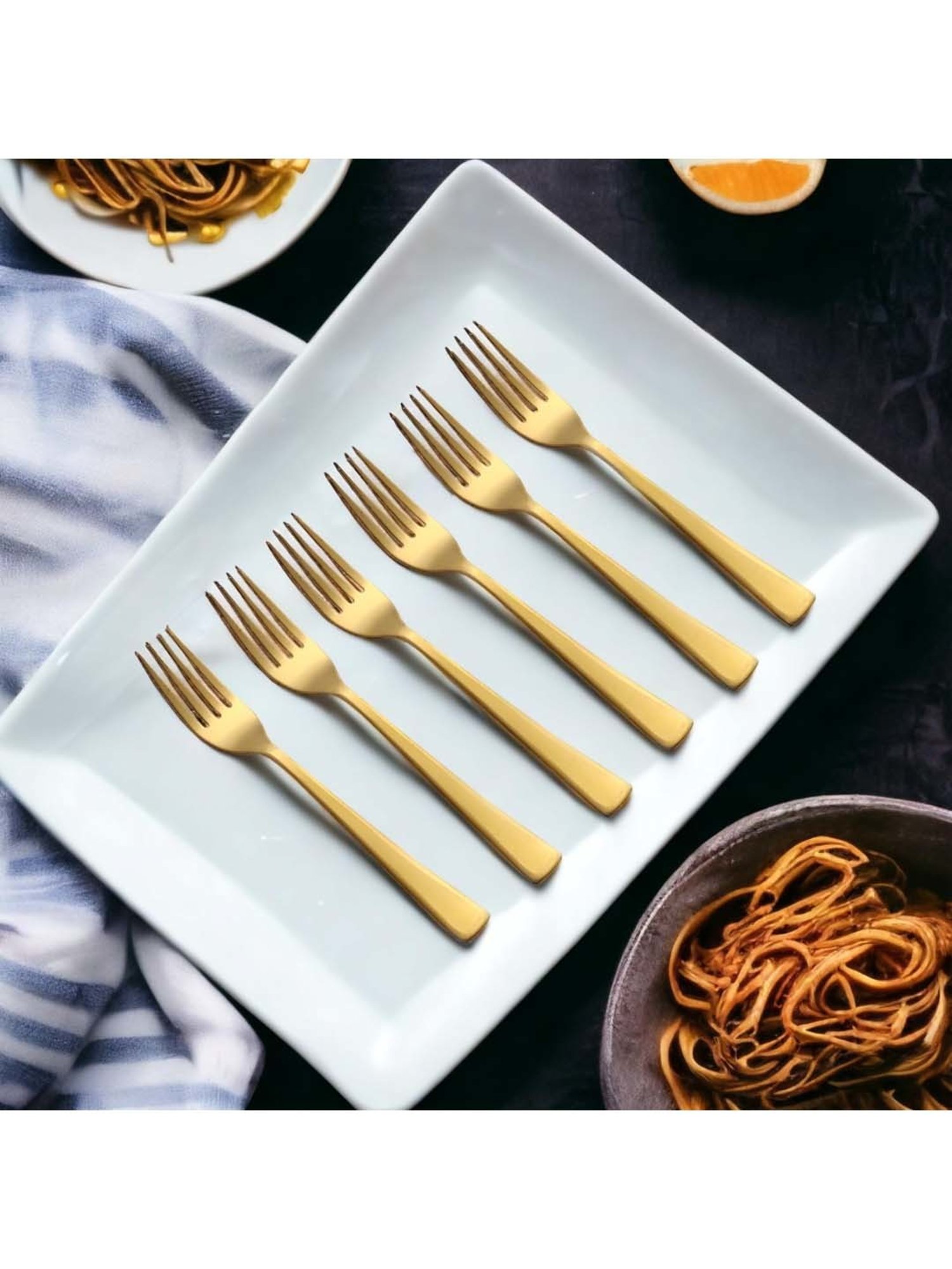 FnS Gold Stainless Steel Dinner Fork - Set of 6