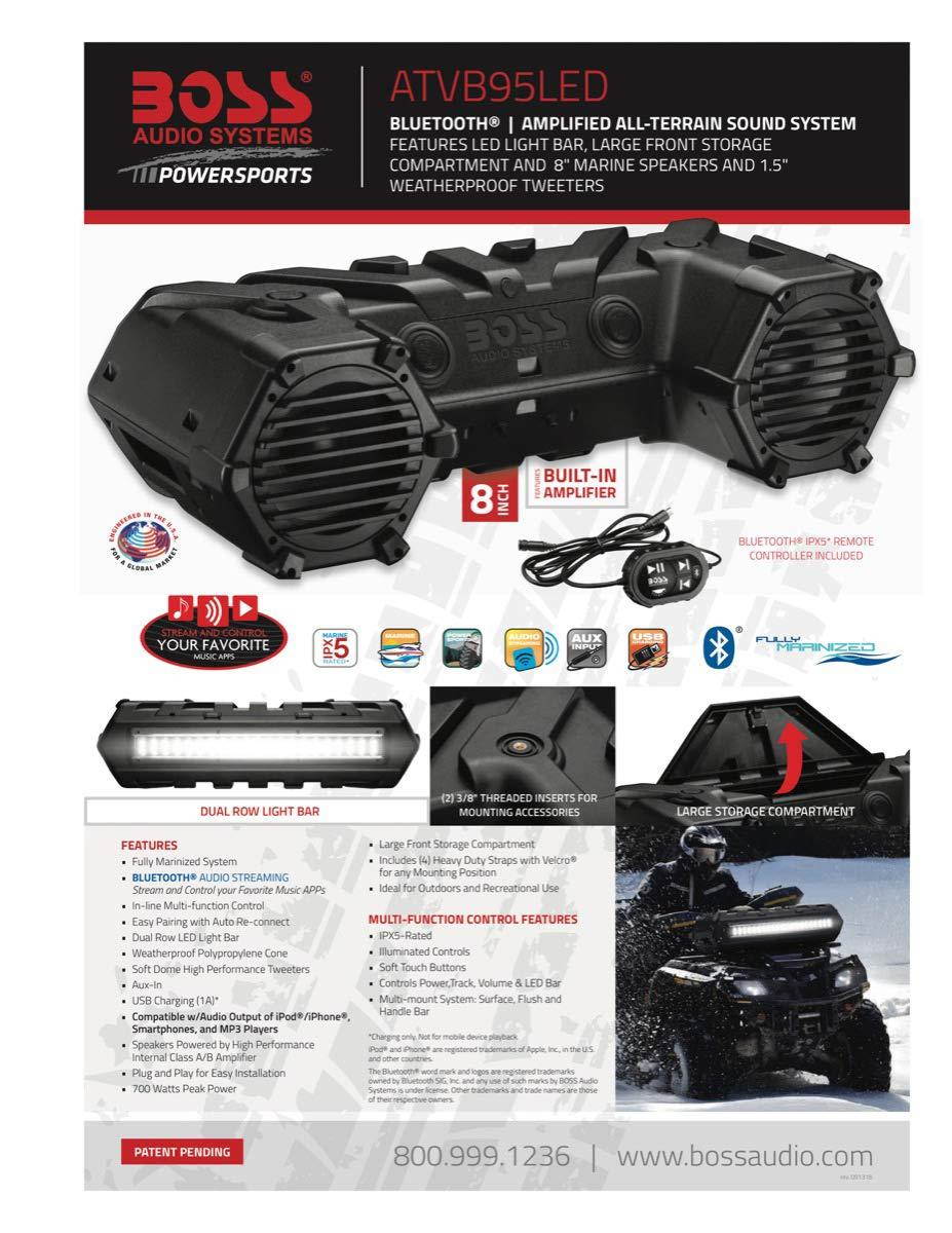 BOSS Audio Systems ATVB95LED All-Terrain Amplified Sound System with 8" Speakers, Dual-Row LED Light Bar & Bluetooth