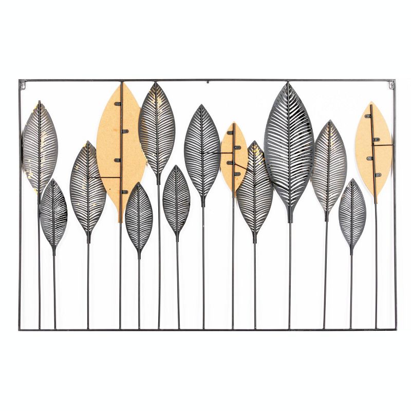 47" x 31.5" Large Metal and Wood Leave Sculpture Wall Decor Gray/Gold/Silver - Olivia & May