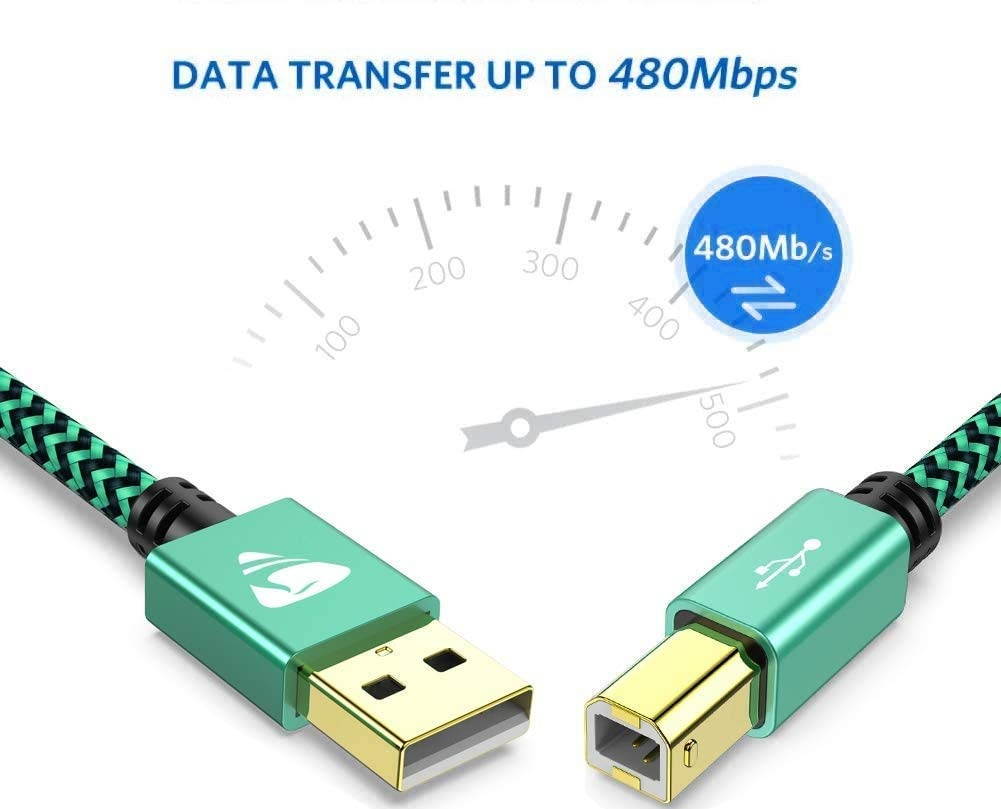 Printer Cable 10FT/3M Aioneus USB 2.0 Type A Male to B Male Type Printer Scanner Cable Cord High Speed Compatible with with HP Canon Brother Dell Epson Lexmark Xerox Samsung and More