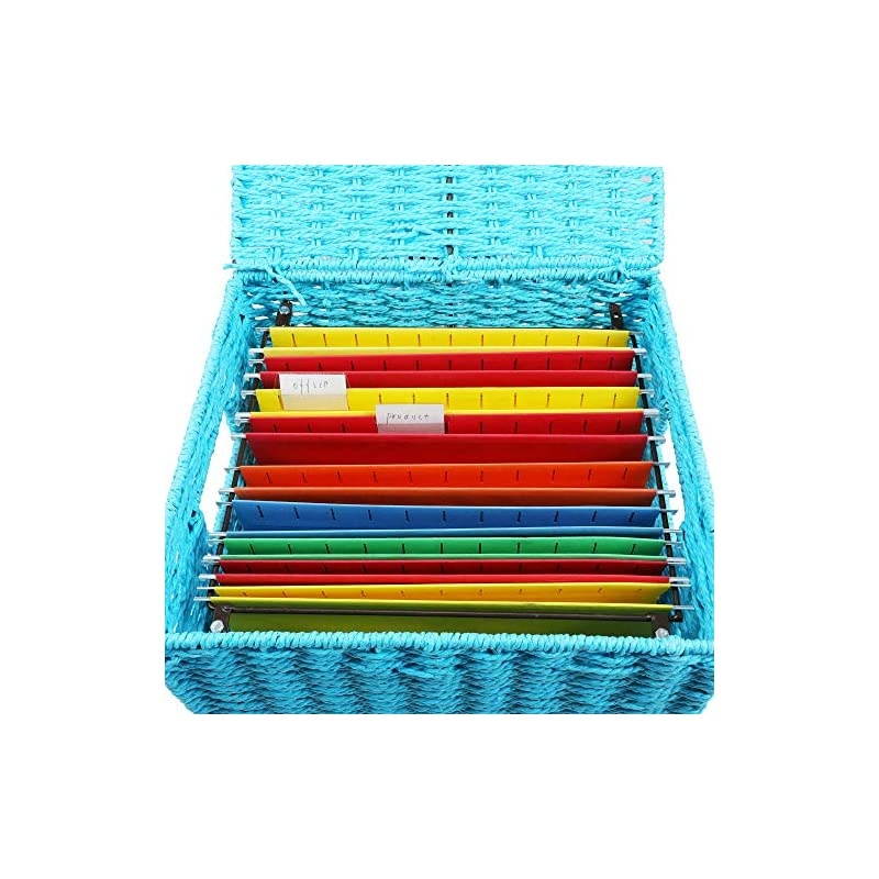 File Storage Organizer, Letter Size Hanging File Box Organizers with Lid&pound;&not;Decorative Seagrass Filing & Storage Office Box | Letter Size (Blue)