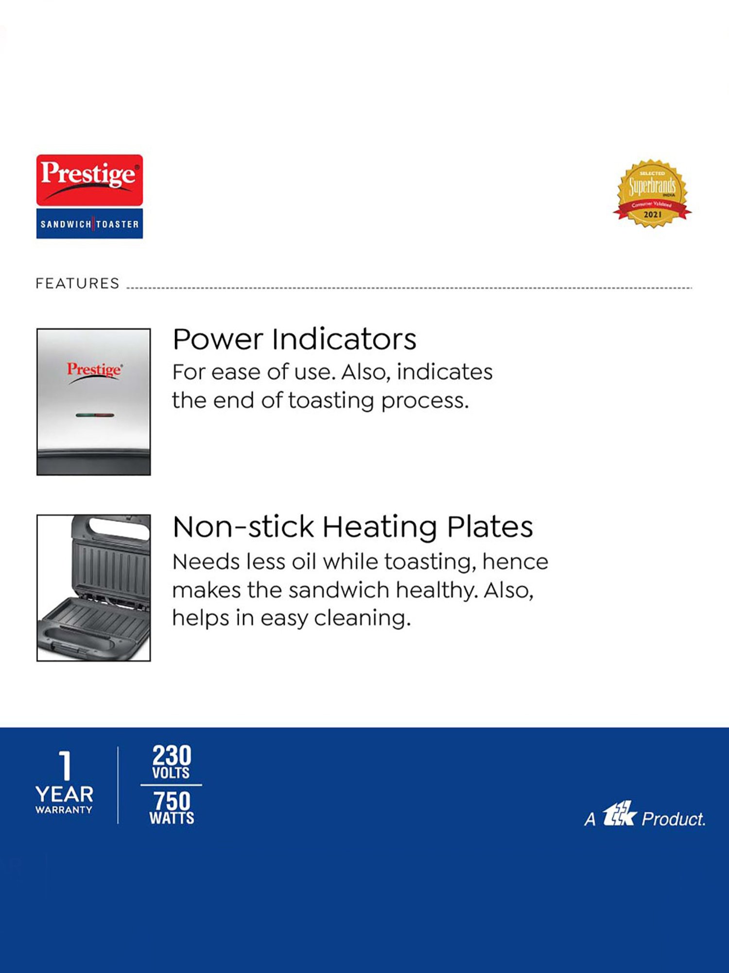 Borosil Sandwich Maker 700W Non Stick Coating (Black)