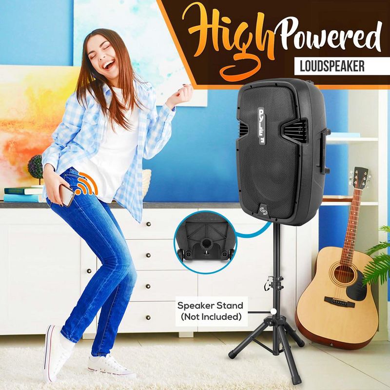 Pyle Pro 1000 Watt Portable Versatile Bluetooth PA Loud Speaker Karaoke System with Rolling Wheels, Extended Pull Handle, & Wired Mic, Black (2 Pack)