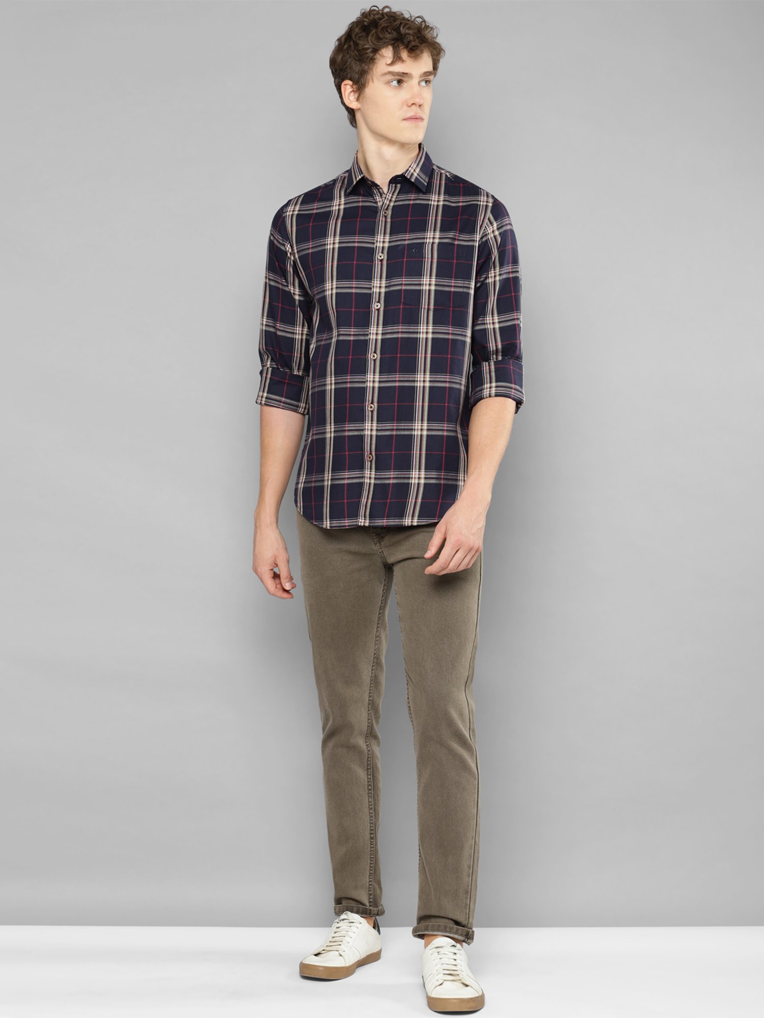 Allen cooper Navy Regular Fit Check Cotton Shirt