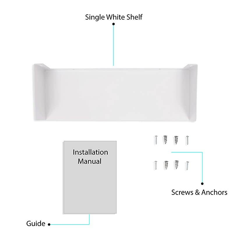 Bali Sturdy Metal U Shape Bookshelf - Wall Mountable CD DVD Storage Multi-Purpose Display Rack in White