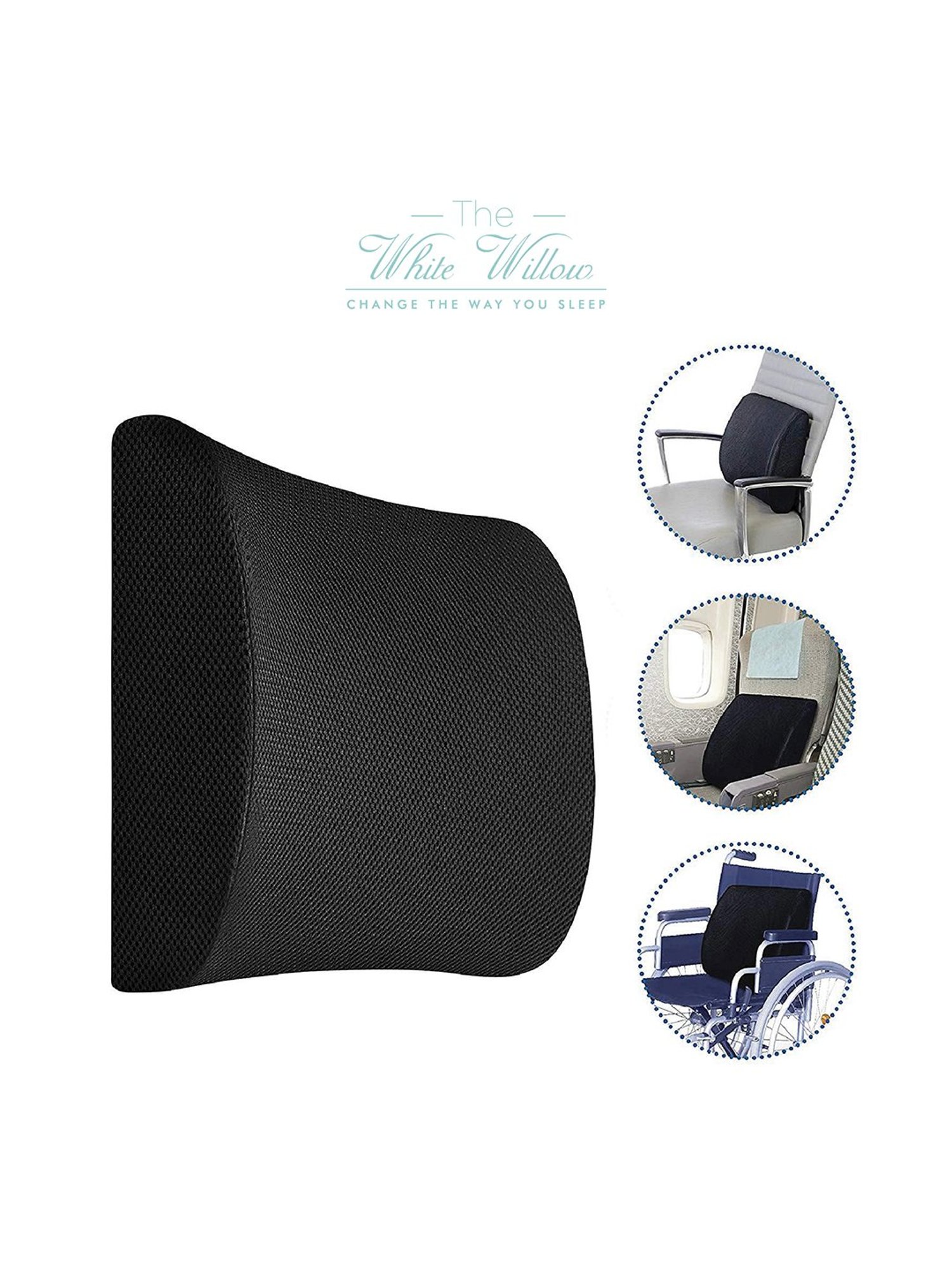 The White Willow Black Memory Foam Back Support Comfort Lumbar Cushion - Set of 1