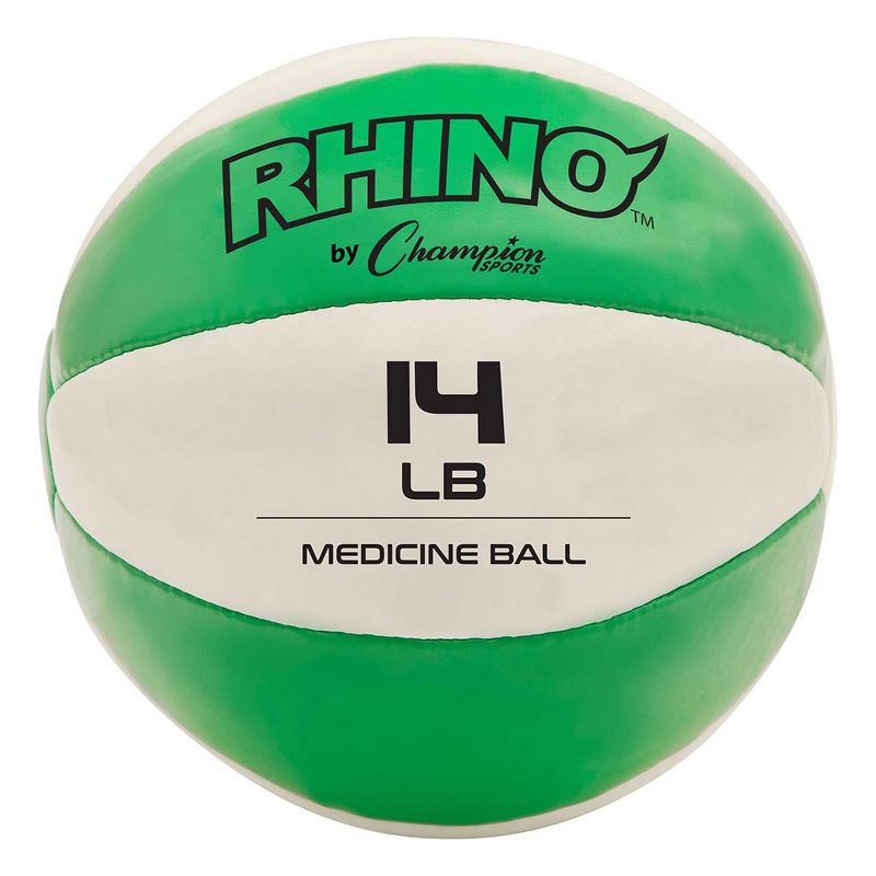 Champion Sports MB14 Rhino Textured Leather 8.37 Inch Round Non Slip Grip Exercise Medicine Fitness Training Weight Ball, 14 Pounds, Green