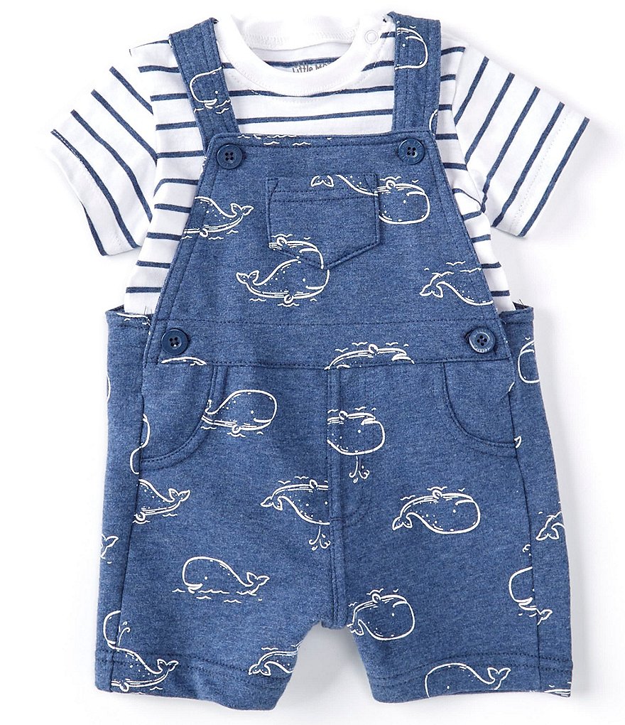 Little Me Baby Boys 3-12 Months Short-Sleeve Striped Tee & Whale-Print Shortall Set