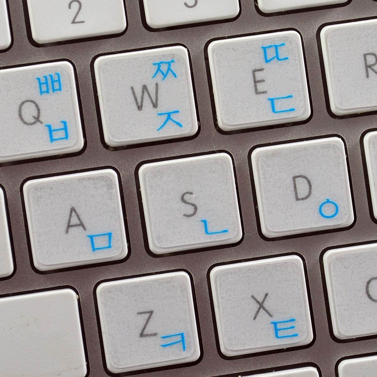 Korean Apple Keyboard Sticker with Blue Lettering ON Transparent Background