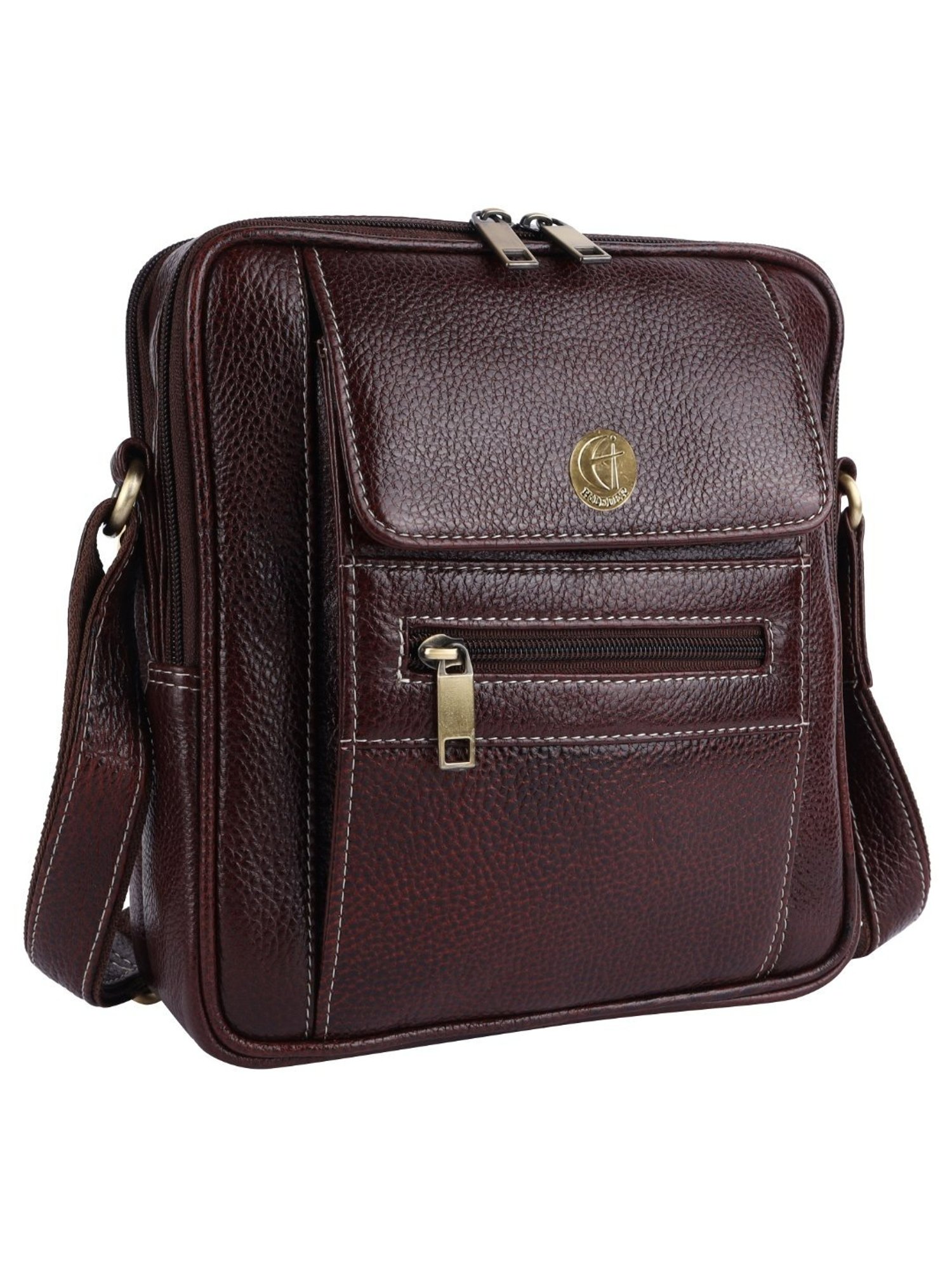 HiLEDER Brown Textured Medium Leather 8 inch Cross Body Bag