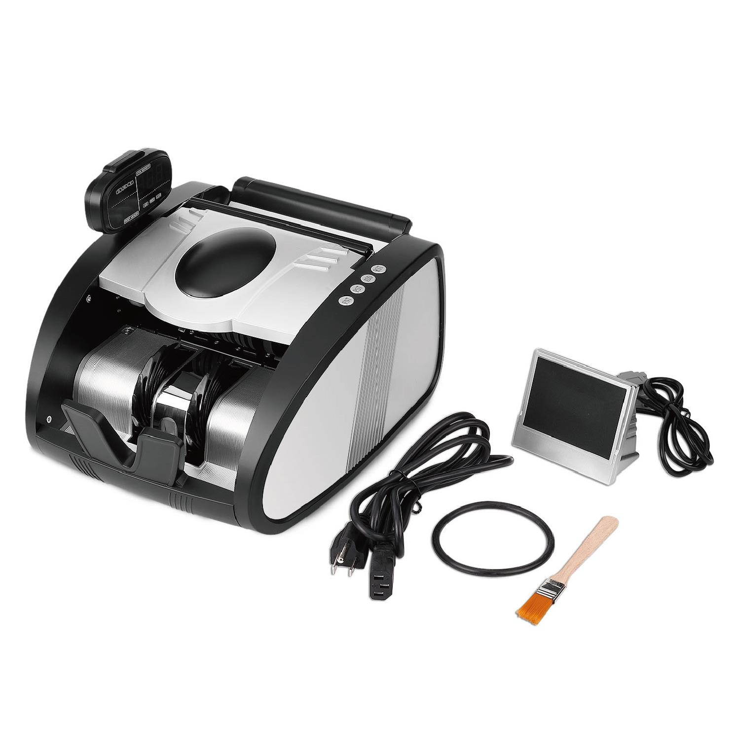 Money Bill Counter Machine with Fake UV, MG, IR Counterfeit - Portable Digital Electronic Cash Currency Banknote Counting Automatic Detection Systems and External LCD Display for Bank Store