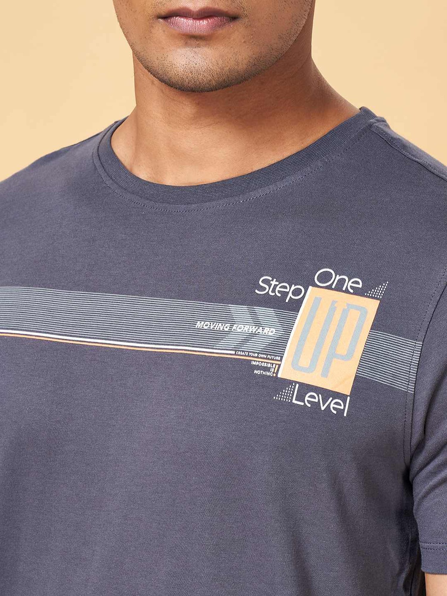 Ajile by Pantaloons Dark Grey Cotton Slim Fit Printed T-Shirt