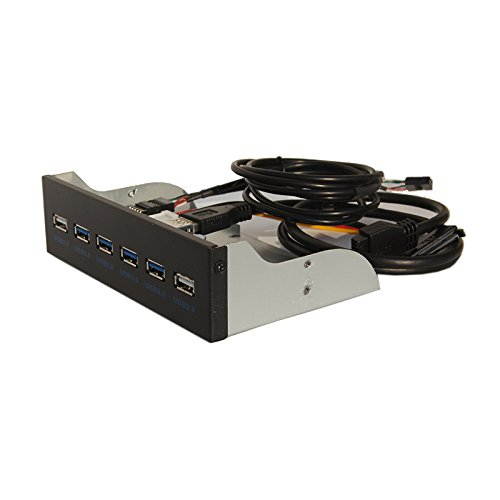 WERLEO USB 3.0 4-Ports + USB 2.0 2-Ports 5.25 inch Metal Front Panel USB Hub [ 20 Pin Connector & 2ft Adapter Cable]