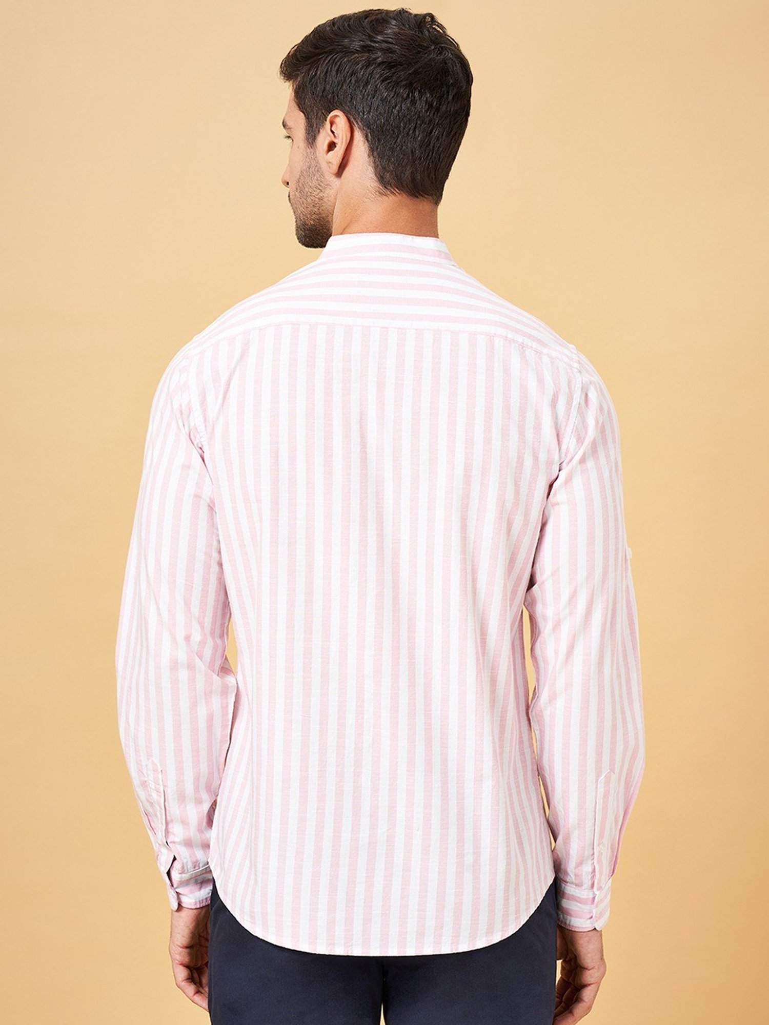 Byford by Pantaloons Primrose Pink Cotton Slim Fit Striped Shirt