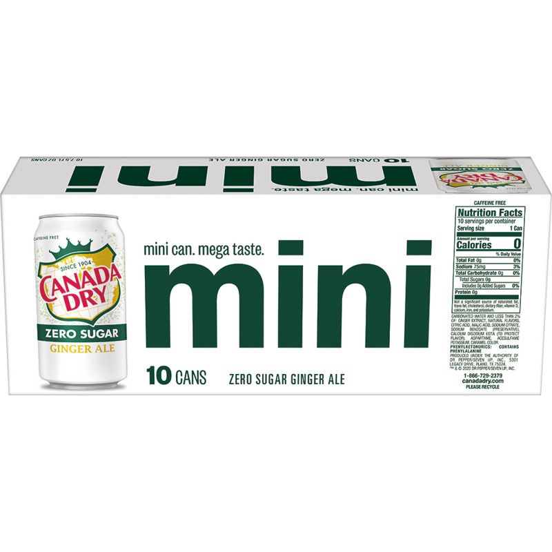 Canada Dry Zero Sugar Ginger Ale Soda - 10pk/7.5 fl oz Mini Cans