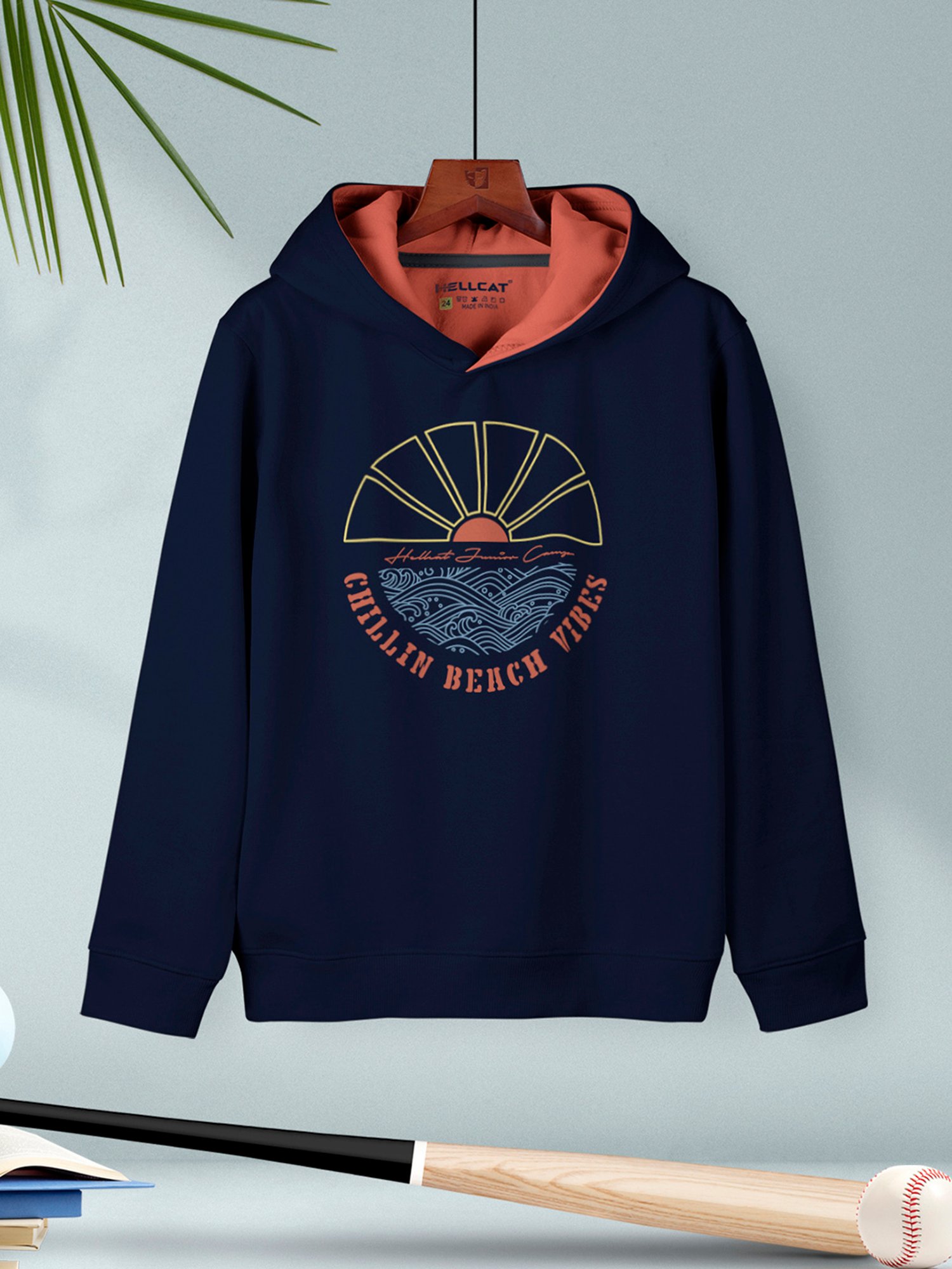 HELLCAT Kids Navy Printed Full Sleeves T-Shirt