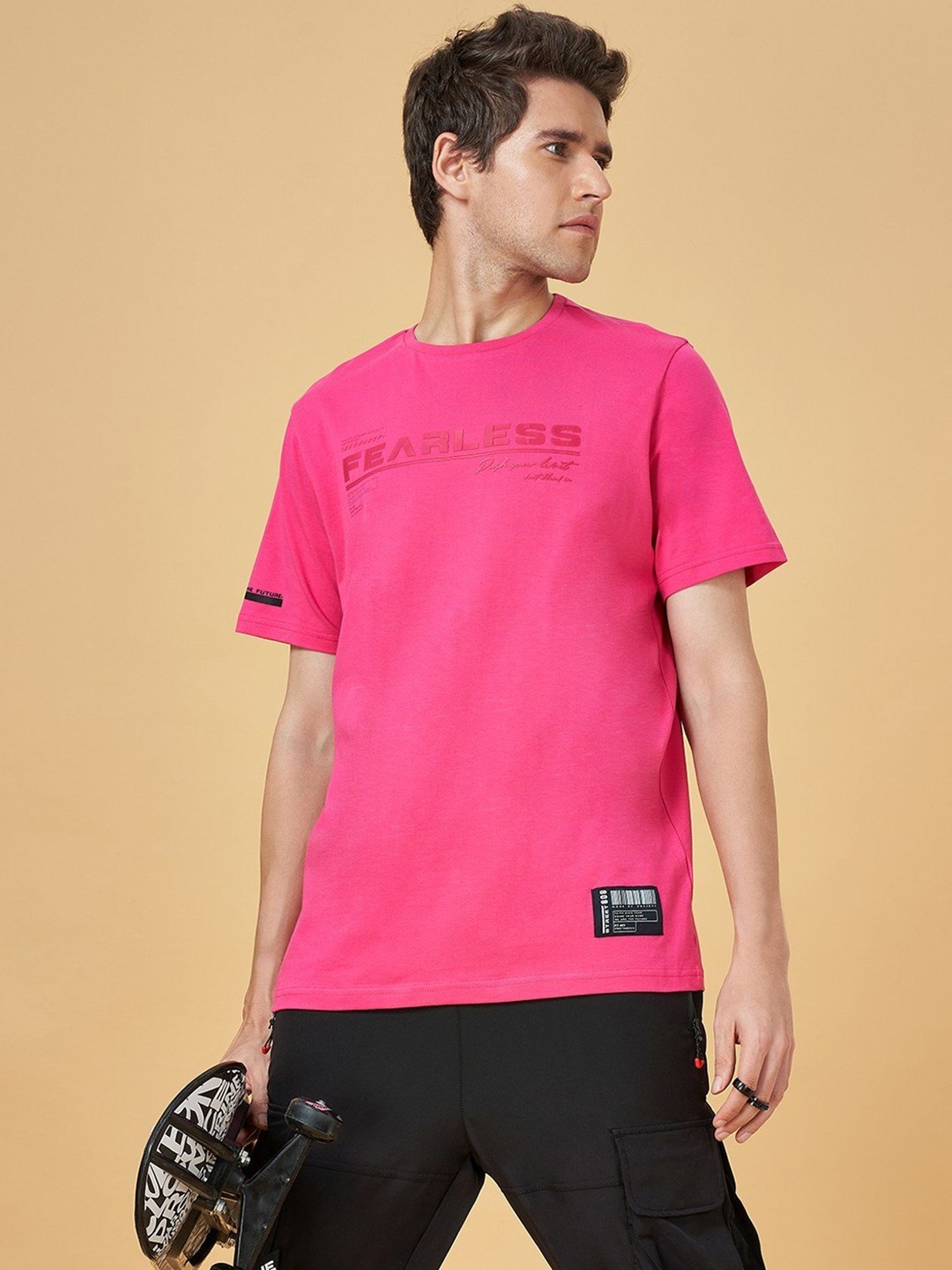 Street 808 By Pantaloons Pink Cotton Regular Fit Printed T-Shirt