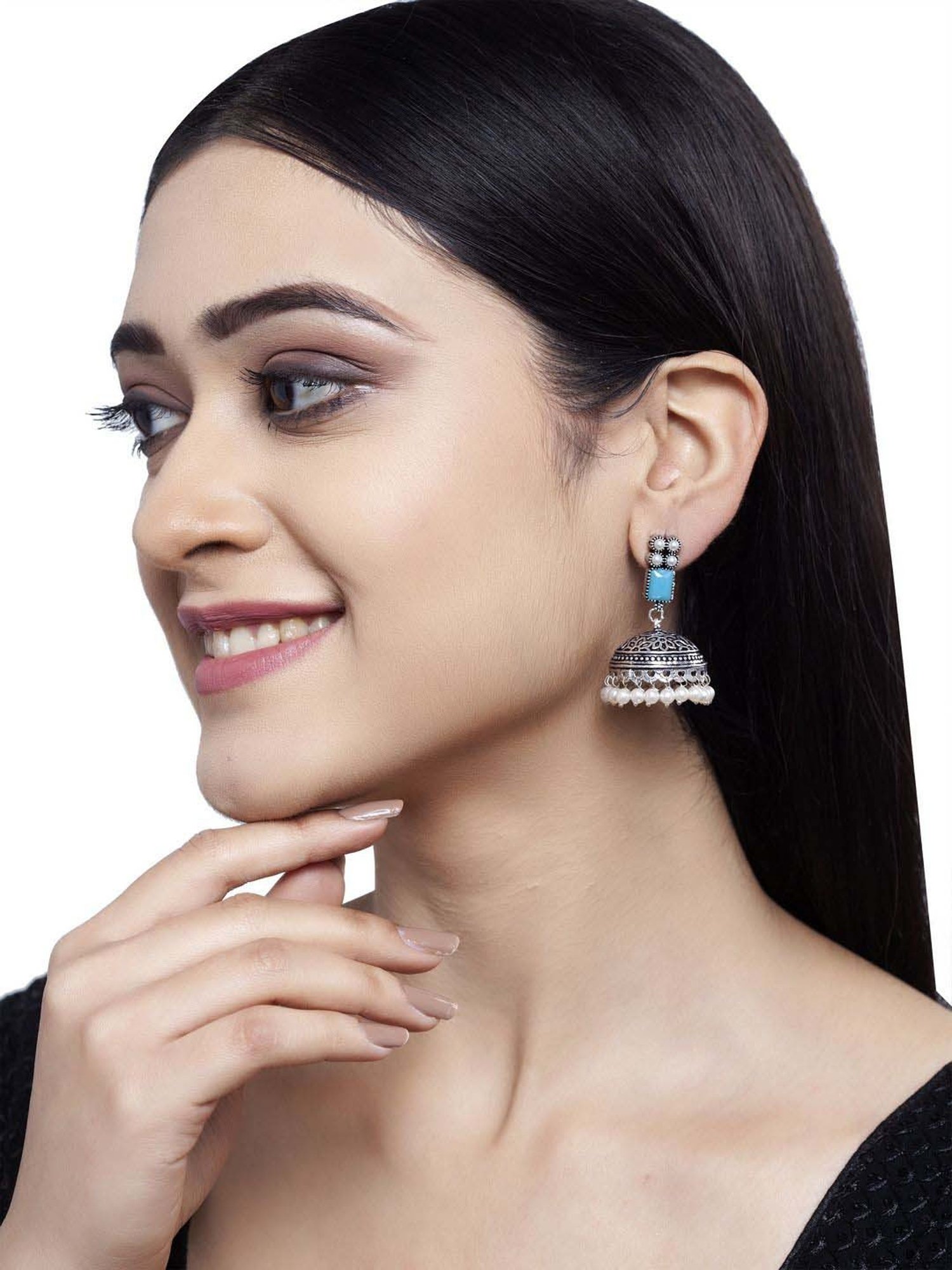 Panash Silver-Plated Oxidised Jhumki Earrings