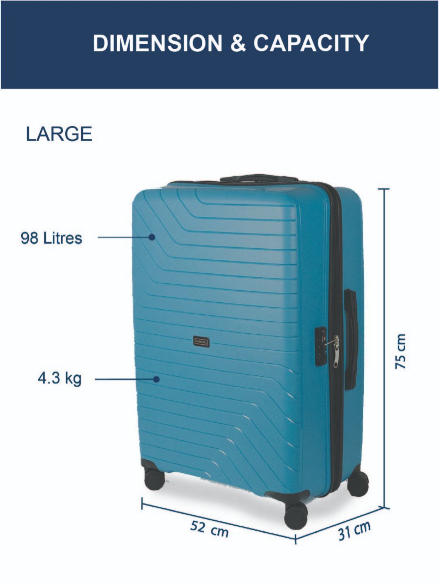 Carriall Blue 8 Wheel Large & Medium Hard Checked Luggage Set of 2 - 52 cm