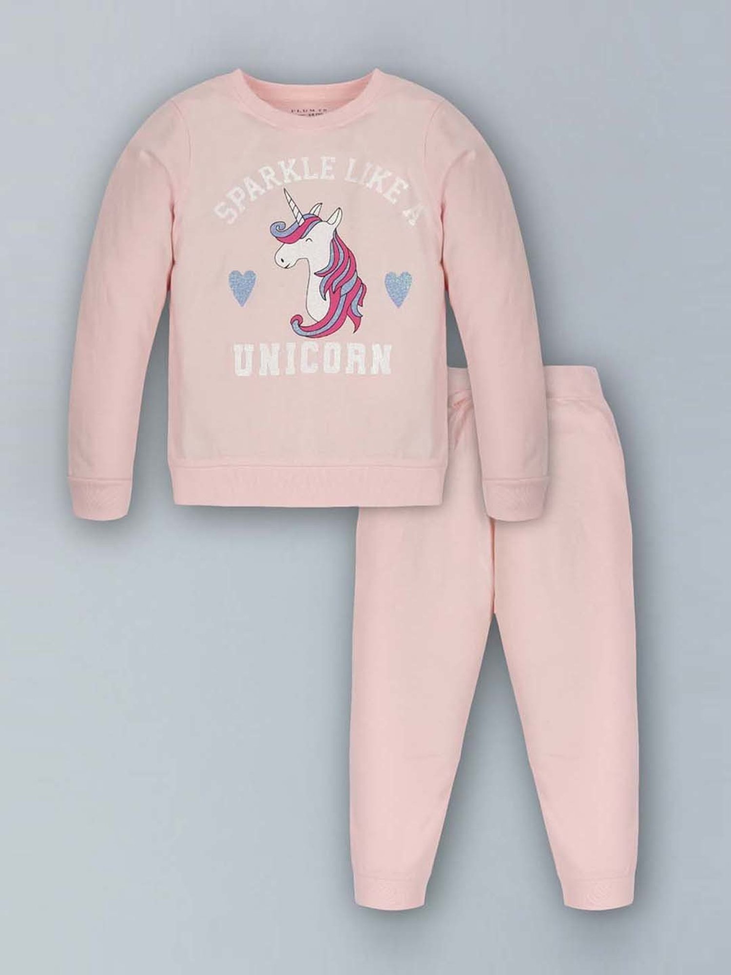 Plum Tree Kids Pink & White Cotton Printed Full Sleeves T-Shirt Set