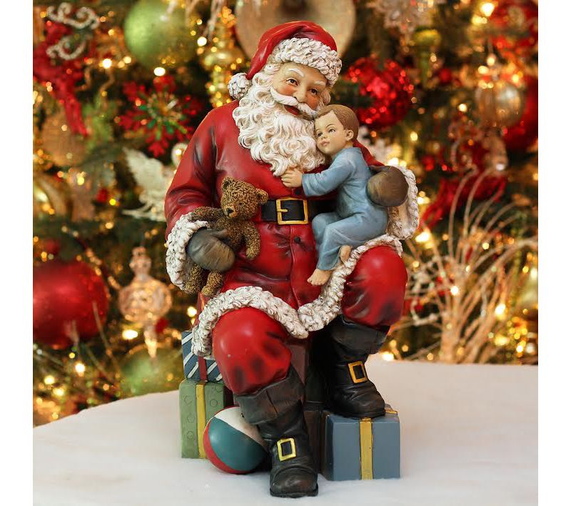 Napco 15.5" Red Santa Claus with a Child and Presents Christmas Tabletop Decor