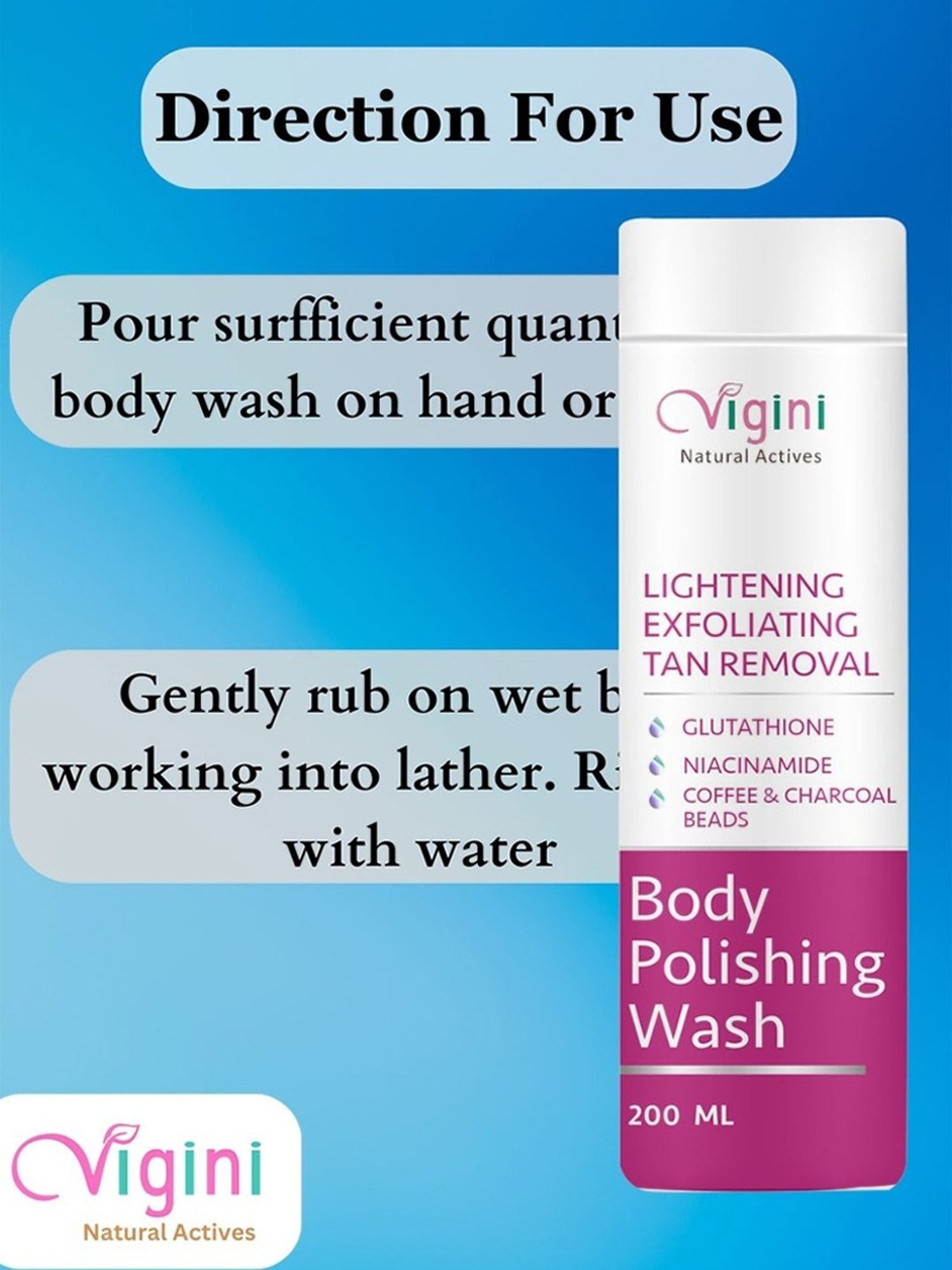 Vigini Skin Lightening Brightening Body Polishing Wash - 200 ml