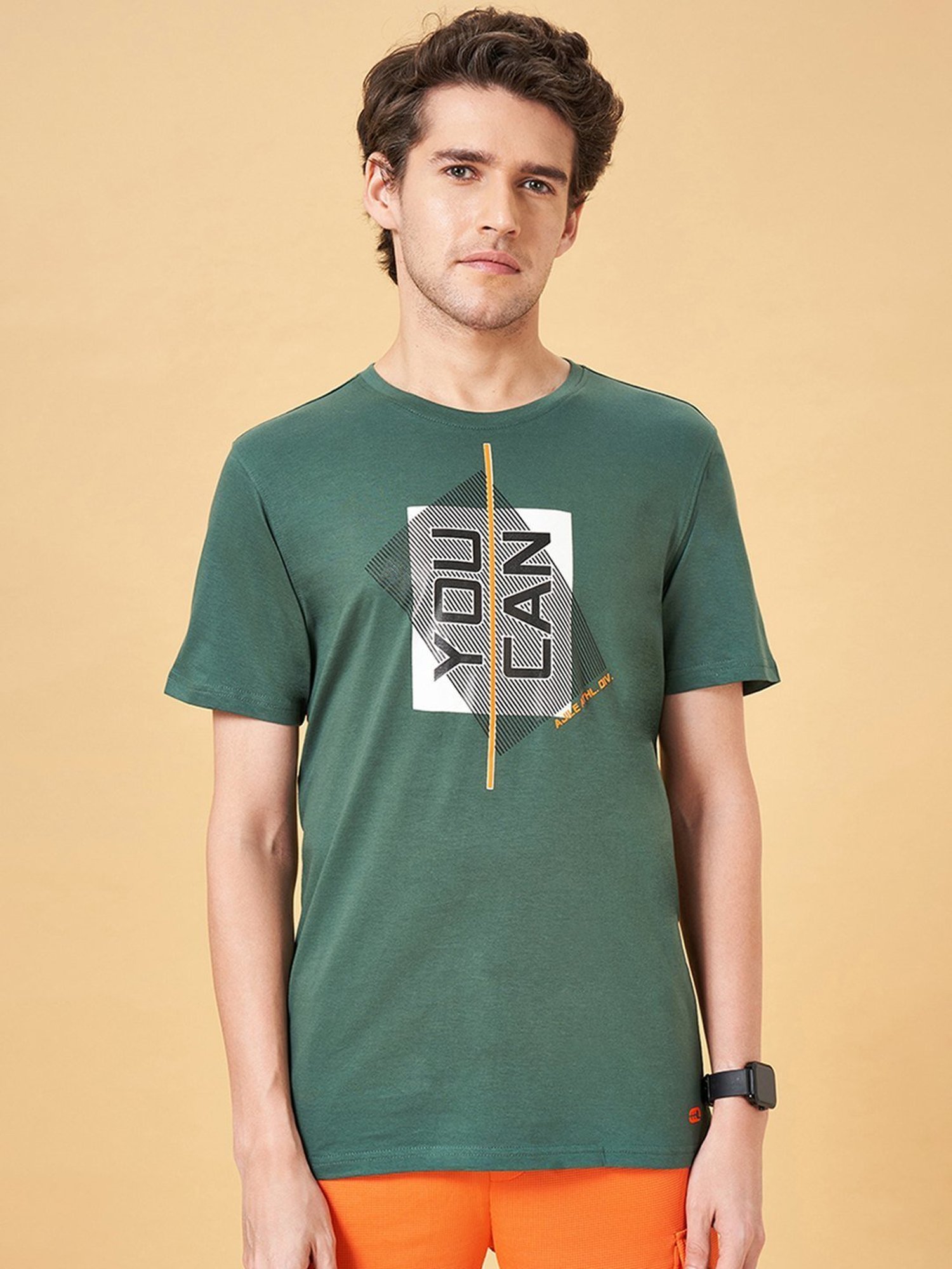 Ajile by Pantaloons Sage Cotton Slim Fit Printed T-Shirt