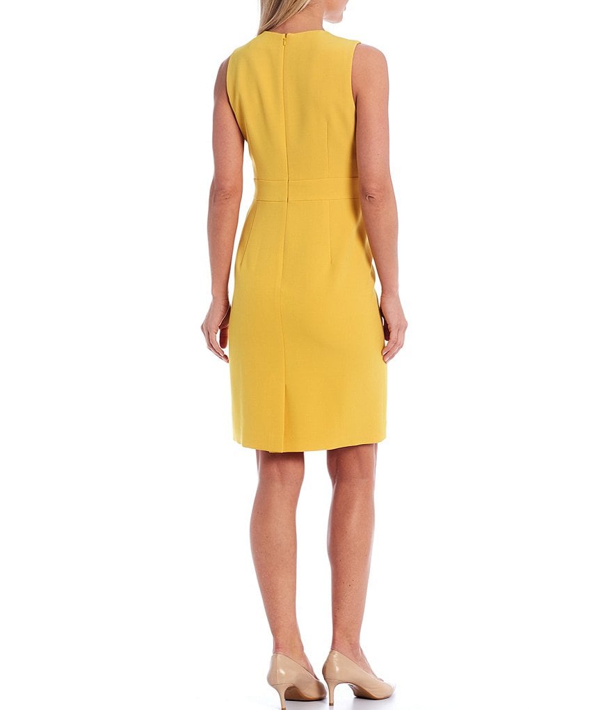 Kasper Sleeveless Banded Waist Stretch Crepe Sheath Dress