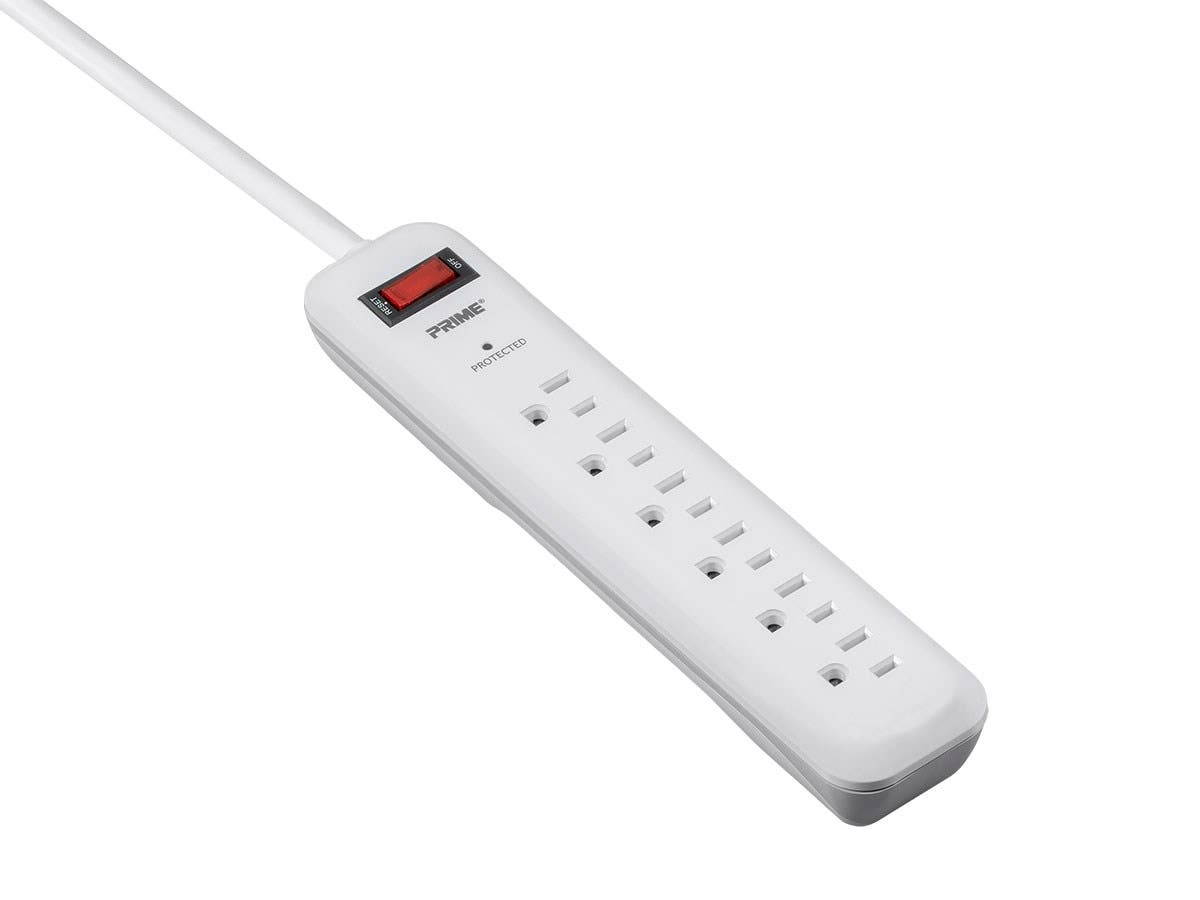 Monoprice 6 Outlet Slim Surge Protector Power Strip 1.5ft Cord, 400 Joules, White