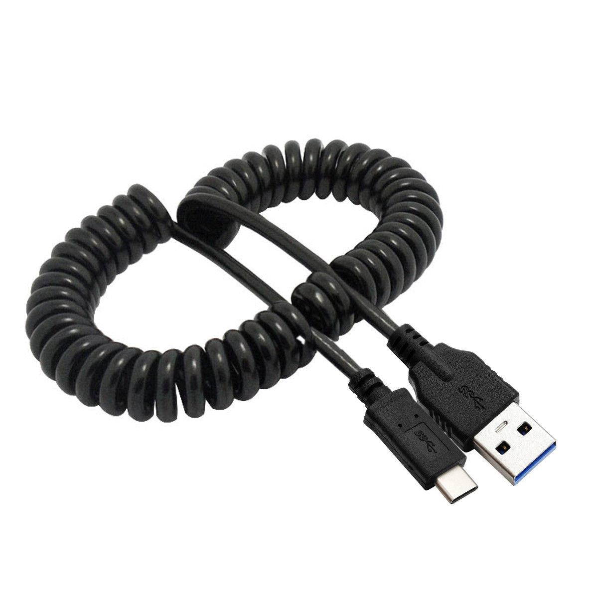 Standard USB 3.0 Type A Male to USB 3.1 Type C USB-C Male Stretch Data Cable for Phone Tablet Black 1m